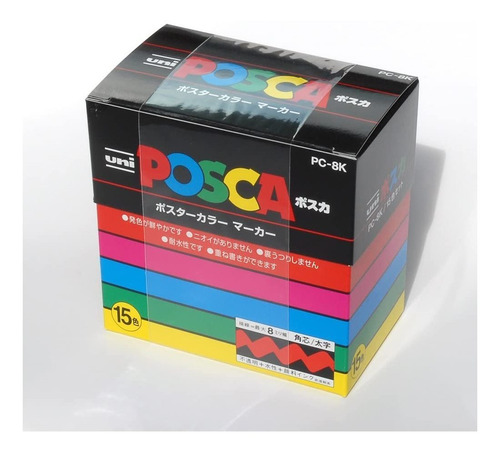 Imagen 2 de 4 de Set 15 Marcadores Uni-posca Pc-8k Metal Vidrio Punto Grueso