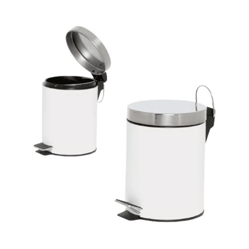 Cesto Tarro Tacho Papelera A Pedal Acero Inox. Blanca 5 Lts.