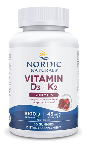 Vitamina D3 + K2 Nordic Naturals Salud Osea 60 Gomitas