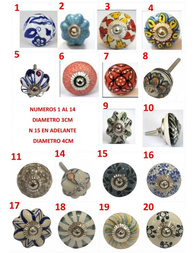 Imagen 3 de 7 de Pack X18 Tiradores De Cerámica Manija Cajones Muebles Perill