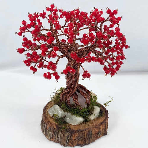 Árbol Bonsai De Alambre Artificial Cristales Facetado Rojo