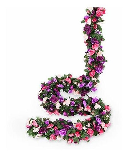 Guirnaldas De Flores Artificiales 8u. De 2.5m/purpura Rosa