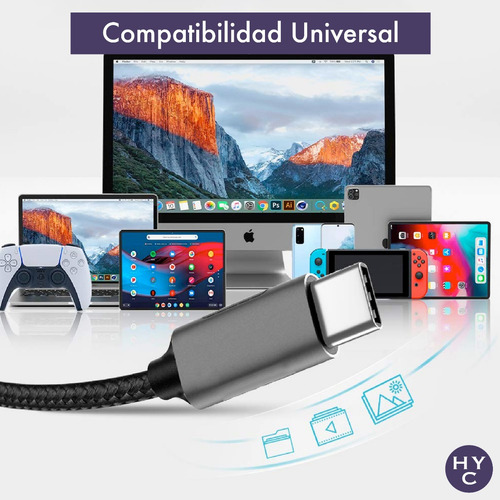 Imagen 7 de 10 de Cable 2 Metros Usb C Thunderbolt 3 100w 4k 60ghz 20gbps