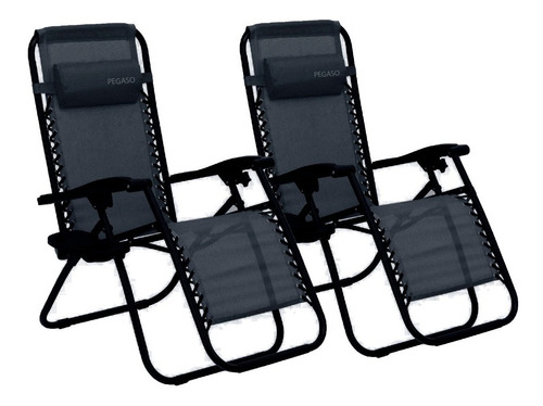 Set De2 Silla Camastro Plegable Gravedad 0+porta Vaso Pegaso Color Negro