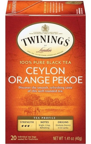 Twinings Te Importado Ceylon Orange Pekoe Naranja 20 Sobres