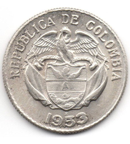 20 Centavos 1953 Bogotá Variedad 5 Grueso Plata