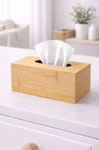 Porta Lenço MDF LicyHome Organizador com Tampa e Bambu