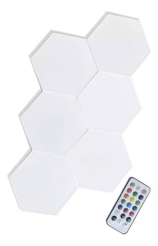 Set De 6 Luces Hexagonales Led Rgb Con Control Color Blanco