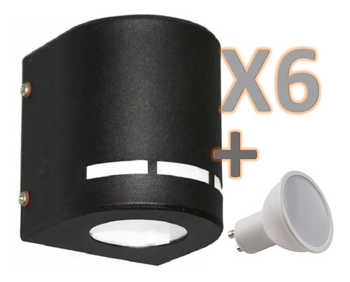 Pack X6 Aplique Unidireccional Difusor Exterior + Led Gu10