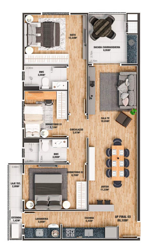 Imagem 12 de 17 de Apartamento Com 01 Suíte + 02 Dormitórios No Saguaçu | Entrada Facilitada | Entrega 2024 - Sa02187 - 70674525