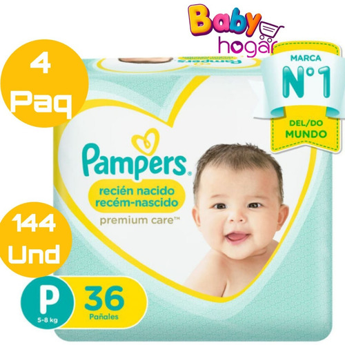 Pañales Pampers Premium Care 144 Und Talla P