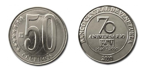 Moneda Edición Especial 50 Céntimos70 Años Del Bcv