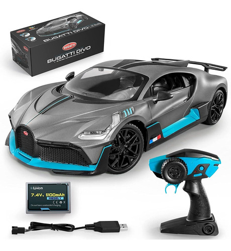 Coche Rc Miebely, Bugatti Divo, Gris Y Celeste, Escala 1:12