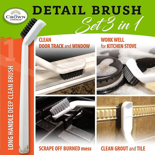 Grout Cleaner Brush With Stiff Angled Bristles And 3-in-1 Gr
