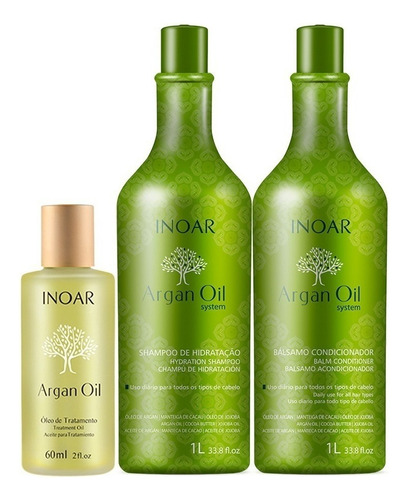  Kit Inoar Argan Oil Shampoo + Condicionador 1 L+ Oléo 60ml