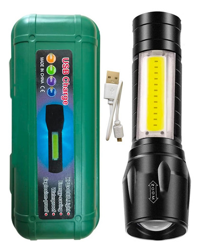 Linterna Tactica Mini Usb Recargable Zoom Led Estuche 3 Modo Linterna Negro Luz Blanco