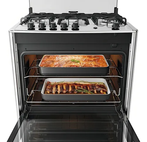 Mesa de Vidro de Fogão: segurança e resistência 3 Fogão 5 Bocas Preto A Gás Com Mesa De Inox Dako Magister