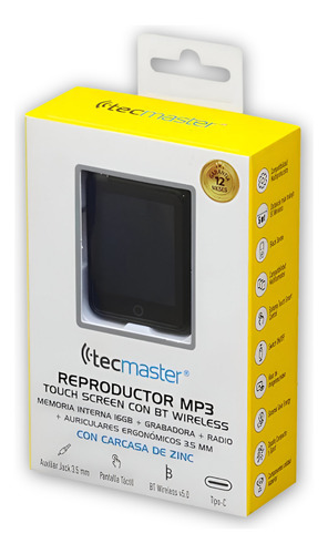 Reproductor Mp3 Inalámbrico Touch Screen 16 Gb Bluetooth 5.0