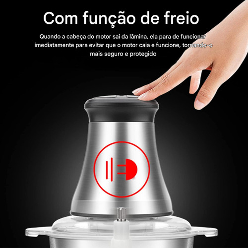 Processador Elétrico Com 4 Lâminas Em Inox De Carne E Legume