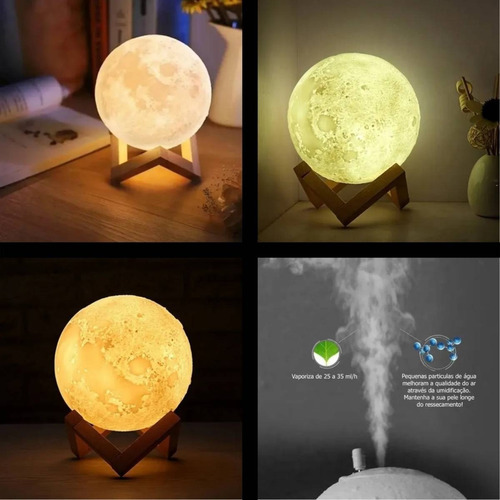 Luminária De Lua Cheia Abajur Umidificador Aromatizador Cor da cúpula Branco Cor da estrutura Madeira 110V/220V