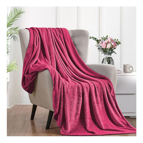 Frazada Manta Flannel 2 1/2 Plazas Polar Termica Suave Color Fucsia Diseño De La Tela Lisa