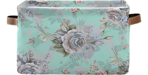 Caja De Almacenamiento De Lona Estampado Floral De Rosa...