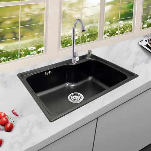Lavaplatos 61x43 Negro Y Llave Acero Inox Y Full Accesorios