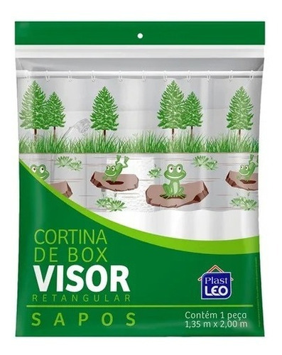 Cortina Box Banheiro Estampa Sapos Com Ganchos 135x200 Vinil Cor Verde