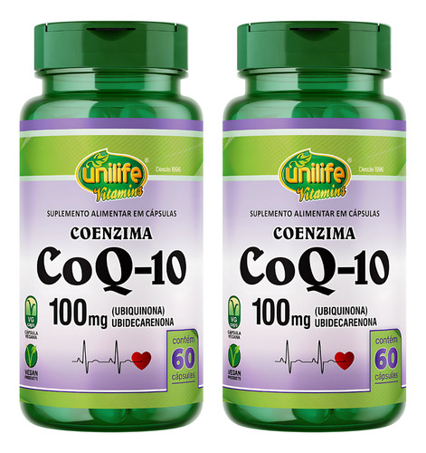 Coenzima Q10 100mg 60 Cápsulas Coq10 Ubiquinona Unilife