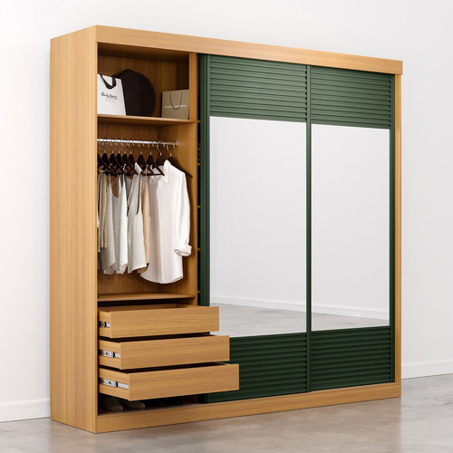 Guarda-roupa Casal 3 Portas De Correr Ripadas Com Gi