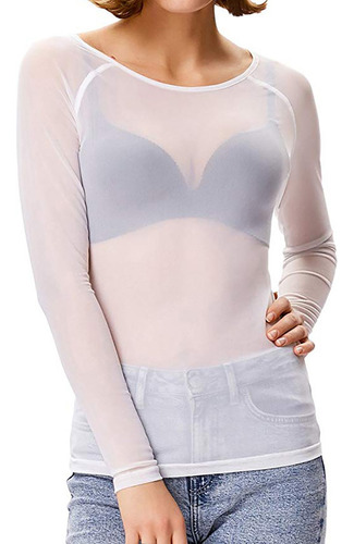 Camiseta De Manga Larga Transparente E Para Mujer, Sin Costu