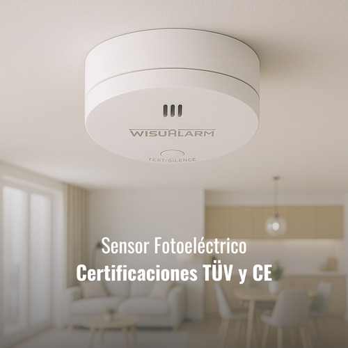 Wisualarm Detector De Humo Inalámbrico Hy-sa30a-r8 Interconectable Hasta 24 Disp Sensor Fotoeléctrico Alarma De 85db Visual Y Audible Batería Sellada De Hasta 10 Años Certificaciones Tüv Y Ce