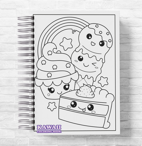 Libro Colorear Kawaii + Stickers + Chapita Regalo