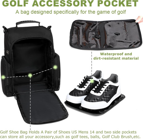 Bolsa Para Zapatos De Golf Slinrke Negra Con Correa De Hombr