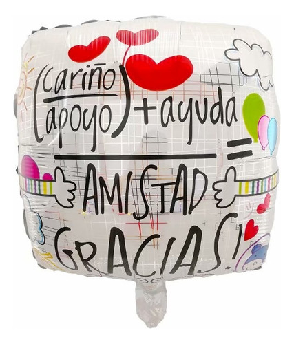 Pack 5 Globos Cuadrado Amistad Gracias Metalizado Decoración