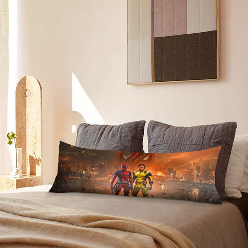 Cojin Almohada Deadpool Wolverine Logo Pelea Ciudad 45x110cm Diseño De La Tela Lisa