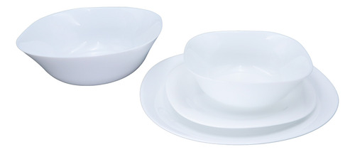Vajilla De 13 Pzs Moderna De Opal + Ensaladera 4 Personas Blanco Vajilla Cuadrada