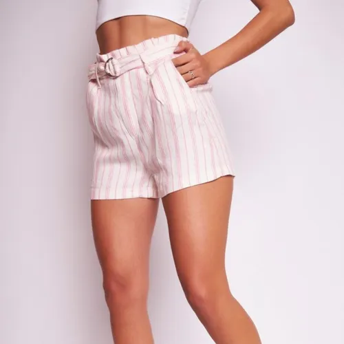 Short De Lino Crepe Rayado Con Corto