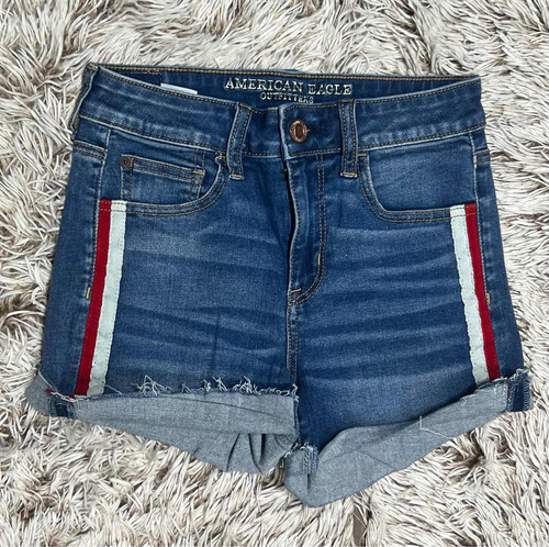 Short Cintura Alta American Eagle Con Franjas Para Mujer 4