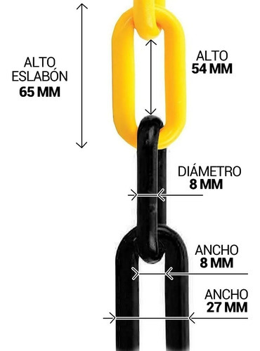 Cadena Plástica Seguridad Kushiro CP-810 Señalización Negra y Amarilla 25m Largo