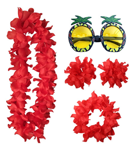 Conjunto De Traje De Collar Hawaiano Tropical, Ropa De Rojo