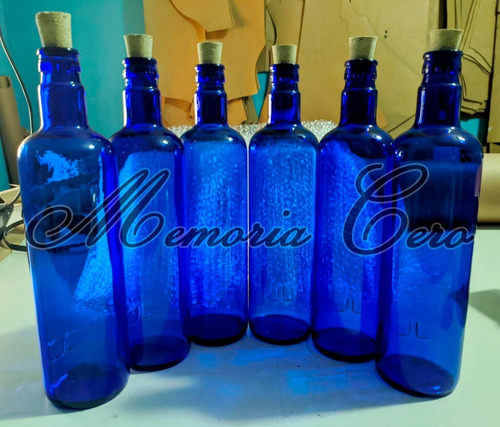 Imagen 4 de 8 de 6 Botellas Vidrio Azul Hoponopono Con Corcho Agua Solarizada