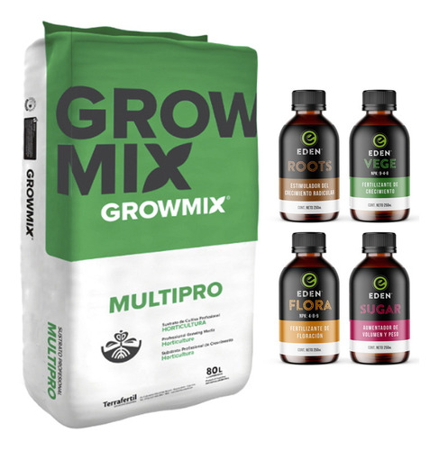 Sustrato Growmix Multipro 80lt Con Eden Ciclo Completo 250cc