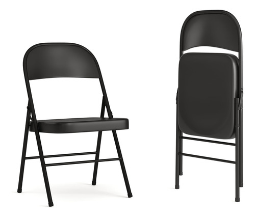 Silla Plegable De Metal Negro Soporte Doble 2 Unidades