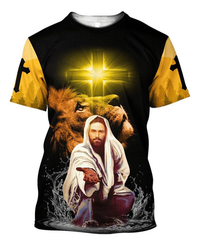 Camiseta 3d Con Patrón Cristiano De Jesús Y León