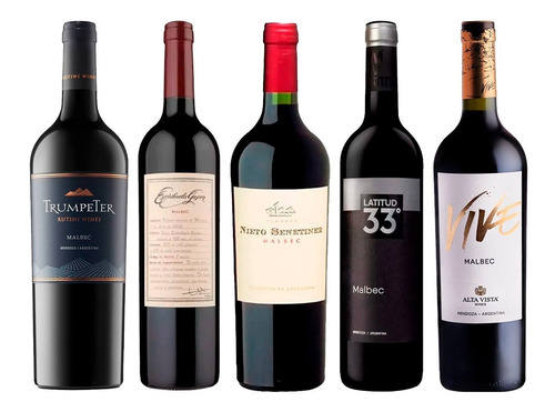Imagen 1 de 10 de Combo X5 Vinos Seleccionados Malbec