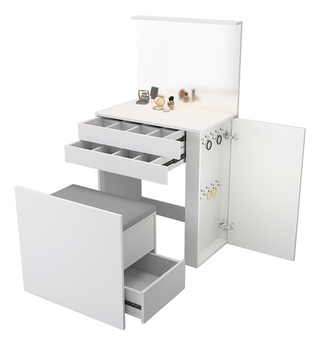 Maquillador Con Espejo, Asiento Tapizado, Luz Led -5010 Bla6
