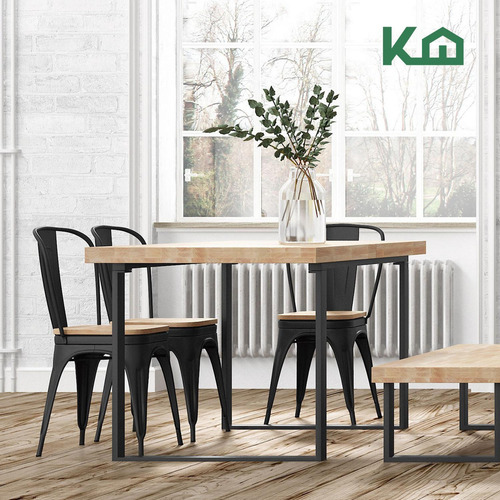 Set De 2 Sillas Tolix Estructura De Acero Asiento De Madera Vintage Exterior Color Negro KingsHouse