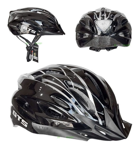 Capacete Com Sinalizador Led Gts Ciclismo Bike - Preto