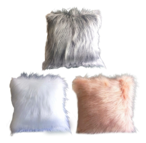 Trio De Capas P/ Almofada Pelucia Peluda Decoração Nordica